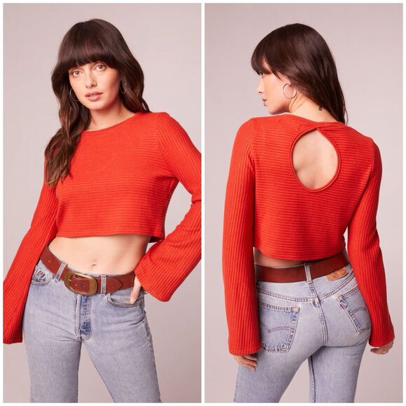 Band of the Free Alize Rust Long Sleeve Crop Top Bell Sleeves Ribbed XS NWT - Picture 1 of 15